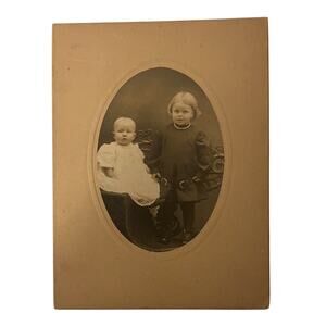 Antique Victorian Cabinet Card Photo Children Brother Sister Portrait 1908